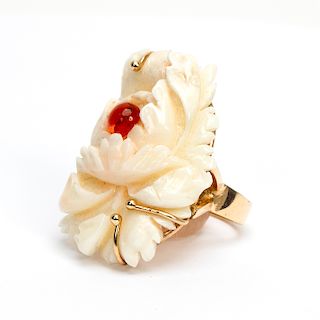 14k Yellow Gold & Carved White Coral Ring