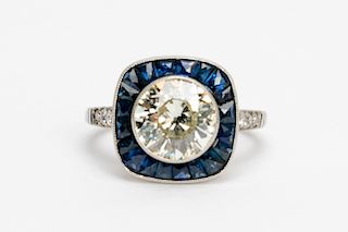 Art Deco Platinum, Diamond, & Sapphire Ring
