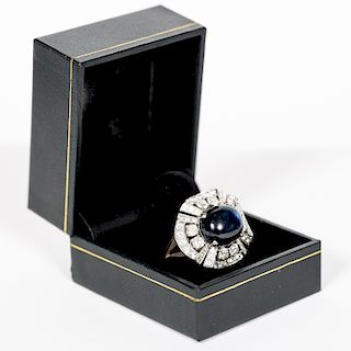 1920's Platinum Blue Star Sapphire & Diamond Ring