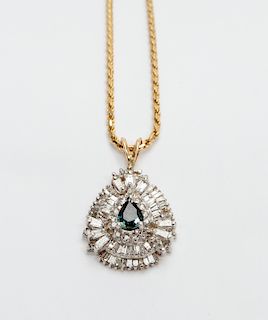 Sapphire & Diamond Pendant & Chain