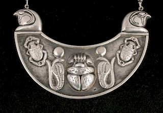 Egyptian .800 Silver Scarab Motif Necklace