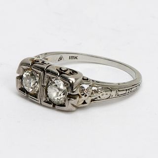 18k White Gold & Two Mine Cut Diamond Ring