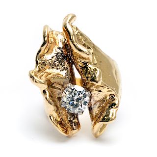 18k Yellow Gold Artisan Ring with GIA Diamond