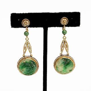Pair, Vintage 14K Jade Earrings