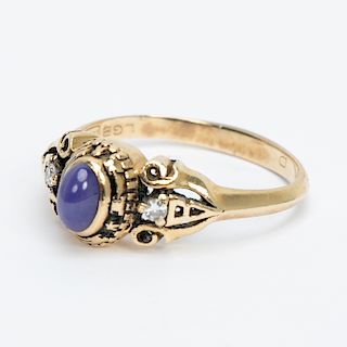 Synthetic Star Sapphire Ring w/ Diamonds, 14k Gold