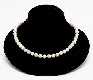 14k White Gold & Pearl Necklace, Diamond Clasp