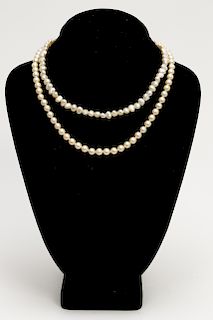 Two Stranded Pearl Necklaces, 14K Gold Clasp