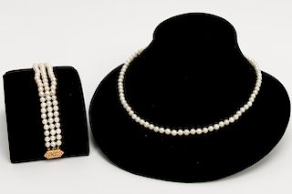 Stranded Pearl Jewelry Set, Necklace & Bracelet