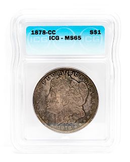 1878-CC $1 Morgan Silver Coin, MS 65