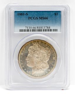1881-S $1 Morgan Silver Coin, MS 66