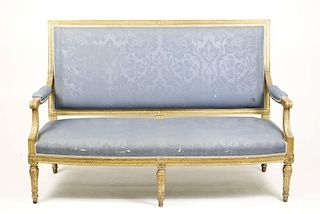 19th C Louis XVI Style Giltwood Upholstered Settee