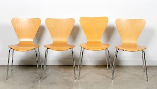 4 Arne Jacobson Style Bent Plywood Side Chairs
