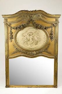 Louis XV-XVI Gilt Wood Trumeau Mirror w/ Putti