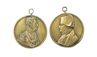 A Pair of Napoleonic Brass Profile Medallions, Diameter 7 inches.