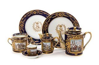 A Sevres Porcelain Five-Piece Napoleonic Coffee Service, Height of coffee pot 6 inches.