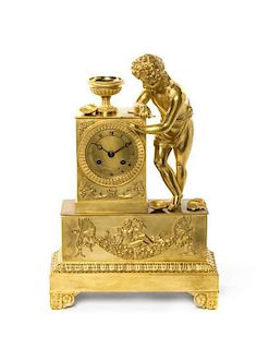 An Empire Gilt Bronze Figural Mantel Clock, Height 15 1/2 inches.