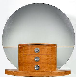 Art Deco Style Maple Round Mirrored Vanity