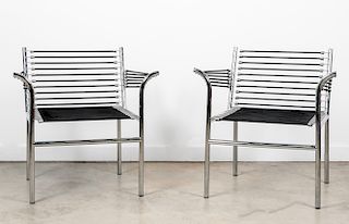 2 Rene Herbst Chrome & Bungee Style Armchairs