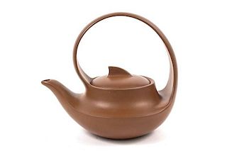 Chinese Yixing Teapot w/ Arcing Handle, Marked