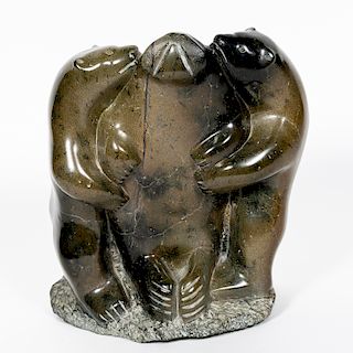 Carved Stone Inuit Sculpture, Two Bears & Seal
