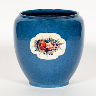 Moorcroft Pottery Jardiniere, Blue with Flowers