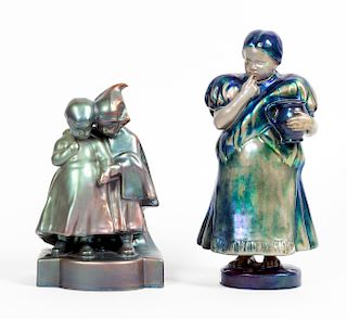 Group of Two Zsolnay Iridescent Female Figures