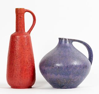 Two Ruscha Studio Pottery Vessels, Purple & Red