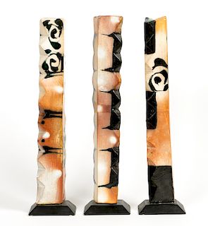 Terry Gess, 3 Ceramic Tall Geometric Form Vases