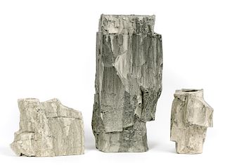 Michel Harvey, 3 Painted Rock Form Ceramic Vases