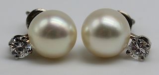 JEWELRY. Pair of 14kt Gold, Pearl, and Diamond