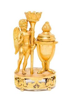 An Empire Gilt Bronze Figural Inkwell, Height 4 7/8 inches.