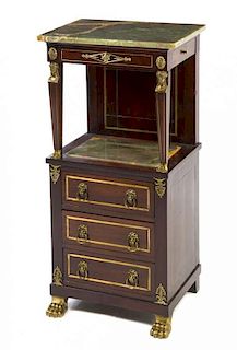 An Empire Style Gilt Metal Mounted Mahogany Dressing Stand, Height 40 1/8 x width 19 3/4 x depth 15 1/2 inches.