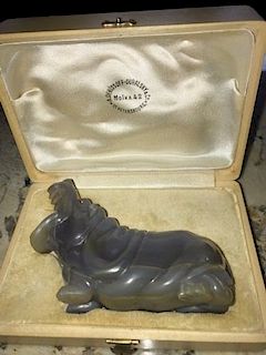 RUSSIAN DENISSOFF OURALSKY CARVED AGATE FIGURE HIPPO