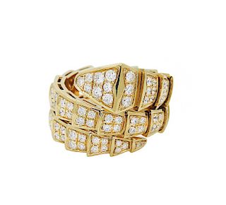 Bulgari Seprenti 18k Yellow Gold & Pave Diamond Ring