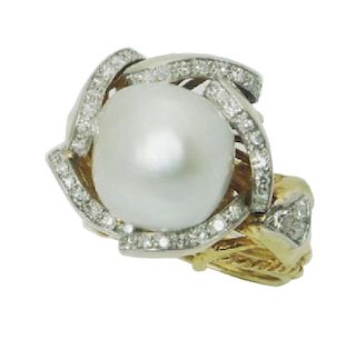 Mauboussin 13mm Pearl 1.00ct Diamonds 18k Gold Ring