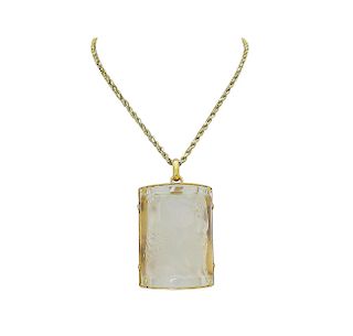 Lalique Crystal Pendant 14k Gold Chain Necklace