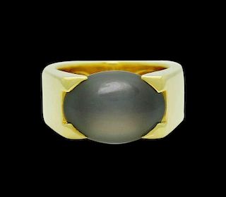 Cartier 18k Gold Large 14 x 5mm Oval Chalcedony Ring