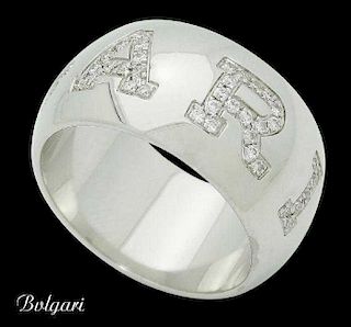  Bulgari 18k White Gold & 0.38 TCW Diamond Band Ring