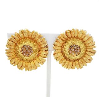 RBB clip 18k Yellow Gold 1tcw Diamond Sunflower Earings