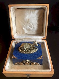 RUSSIAN LARGE GOAT SILVER LAPIS BOX WITH STONES