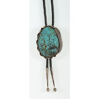 Robert Secatero (Dine, 20th century) Navajo Sterling Silver and Turquoise Bolo Tie