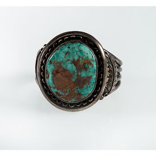 Navajo Silver and Turquoise Cuff Bracelet, From the Estate of Krystal E. Nitschke, Chicago, Illinois