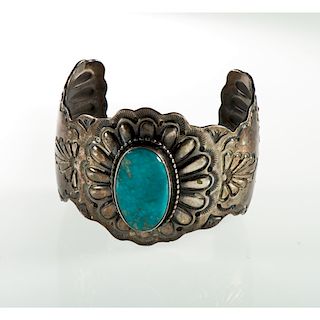 Ray Delgarito (Dine, 20th century) Navajo Sterling Silver and Turquoise Cuff Bracelet, From the Estate of Krystal E. Nitschke, Chicago, Illinois