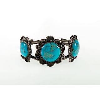 Navajo Silver and Turquoise Cuff Bracelet