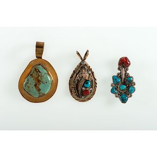 Navajo Silver and Turquoise Pins and Pendants