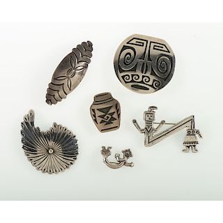Navajo and Hopi Silver Pins, Pendants, and Bolo Slide