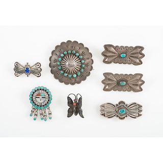 Navajo Stamped Silver and Turquoise Pins