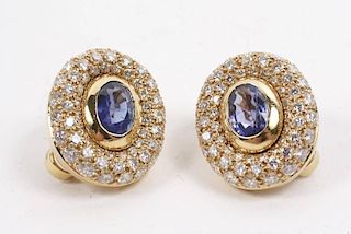 Pair of Cartier Diamond & Sapphire Earrings