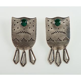 Hallmarked Navajo Sterling Silver and Malachite Earrings