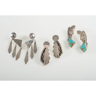Ray Morton "Whirling Wind" (Dine, 20th century) Navajo Silver and Turquoise Earrings PLUS 